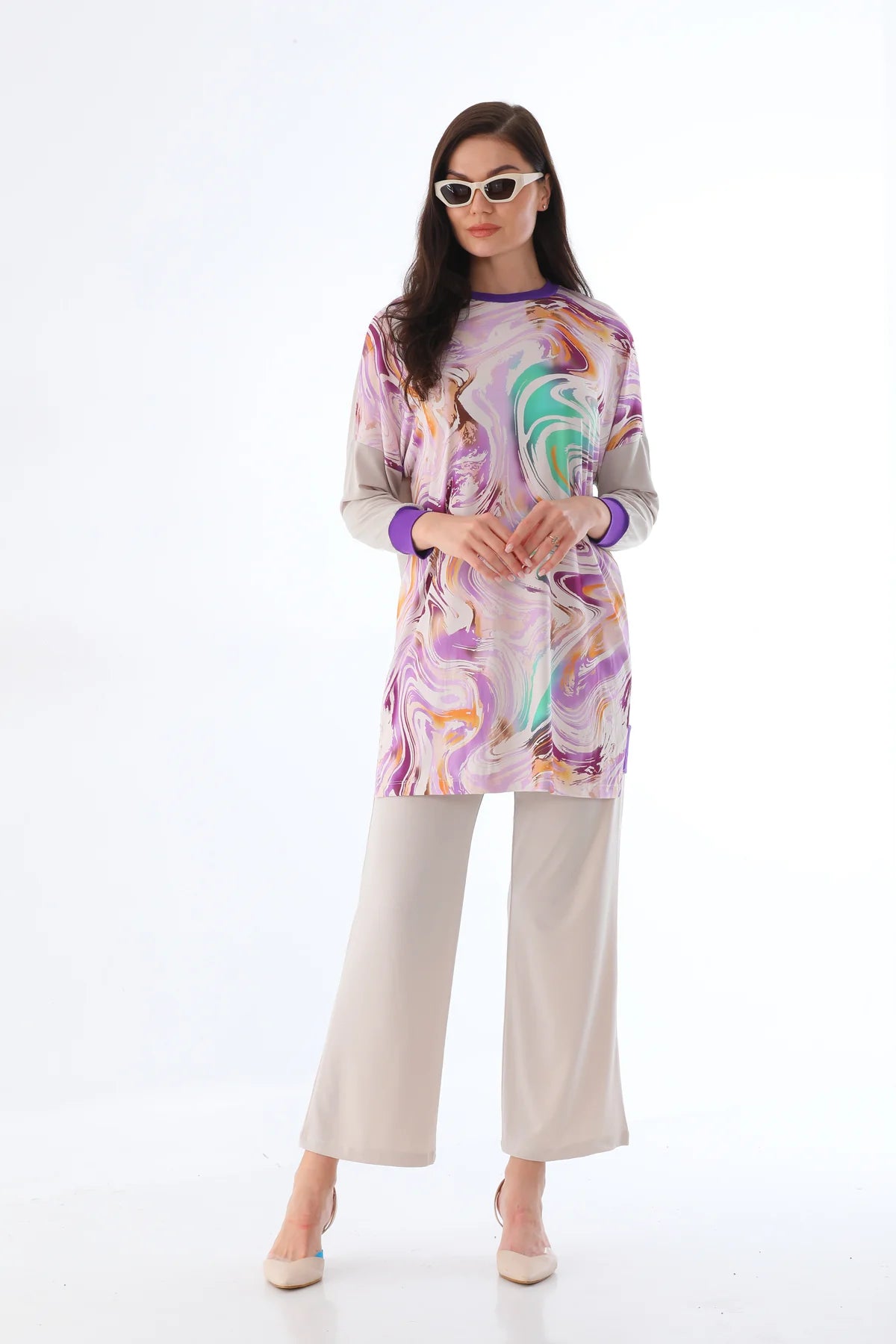 PN Ebru Printed Set Beige&Purple