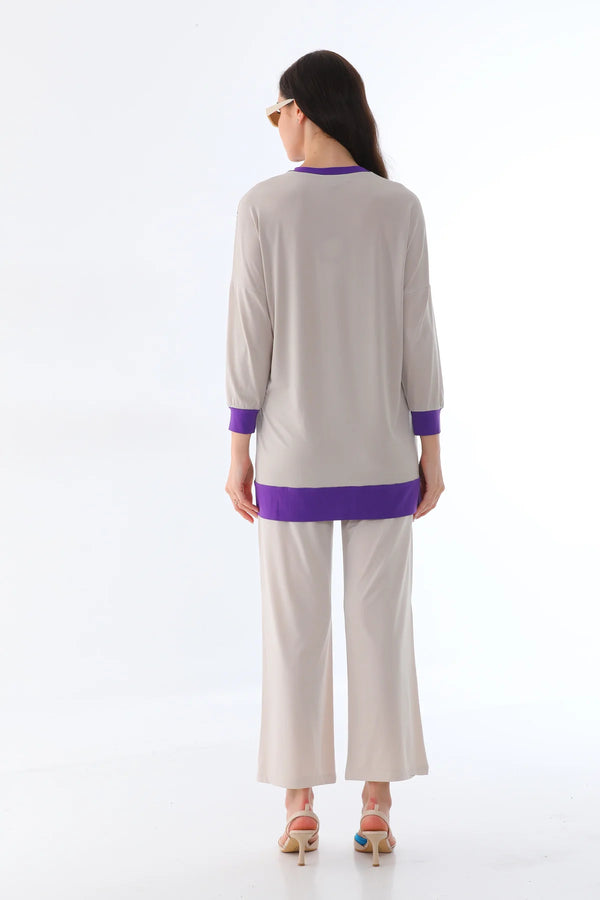 PN Ebru Printed Set Beige&Purple