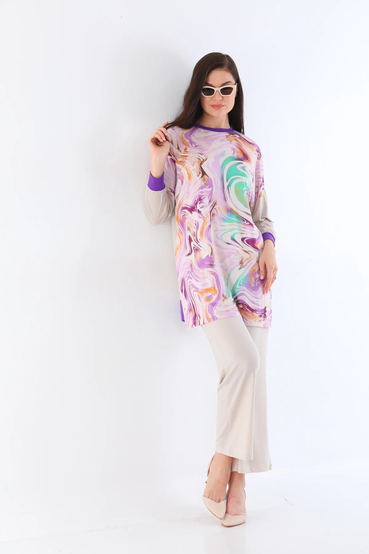 PN Ebru Printed Set Beige&Purple