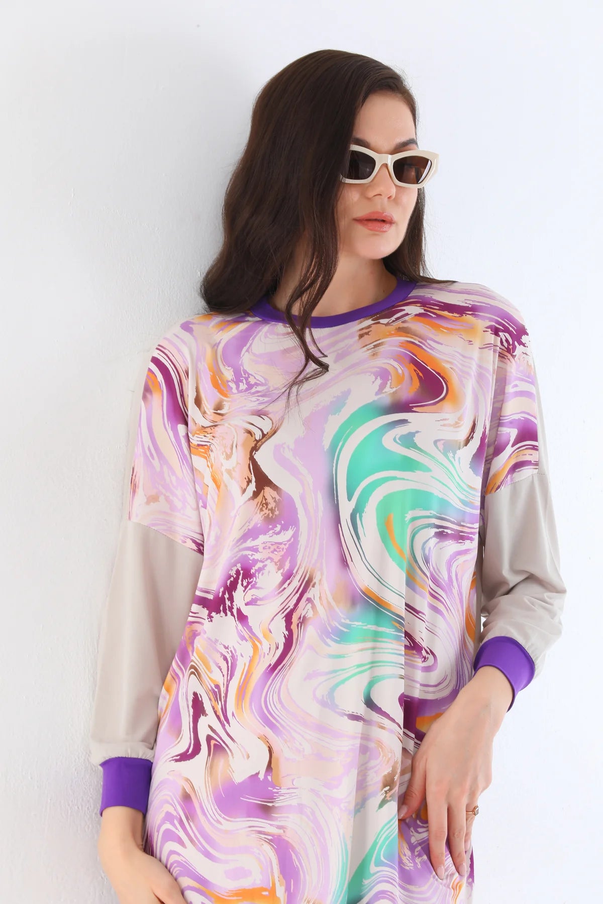 PN Ebru Printed Set Beige&Purple