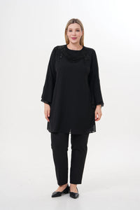 F&G Chiffon Beaded Tunic Black