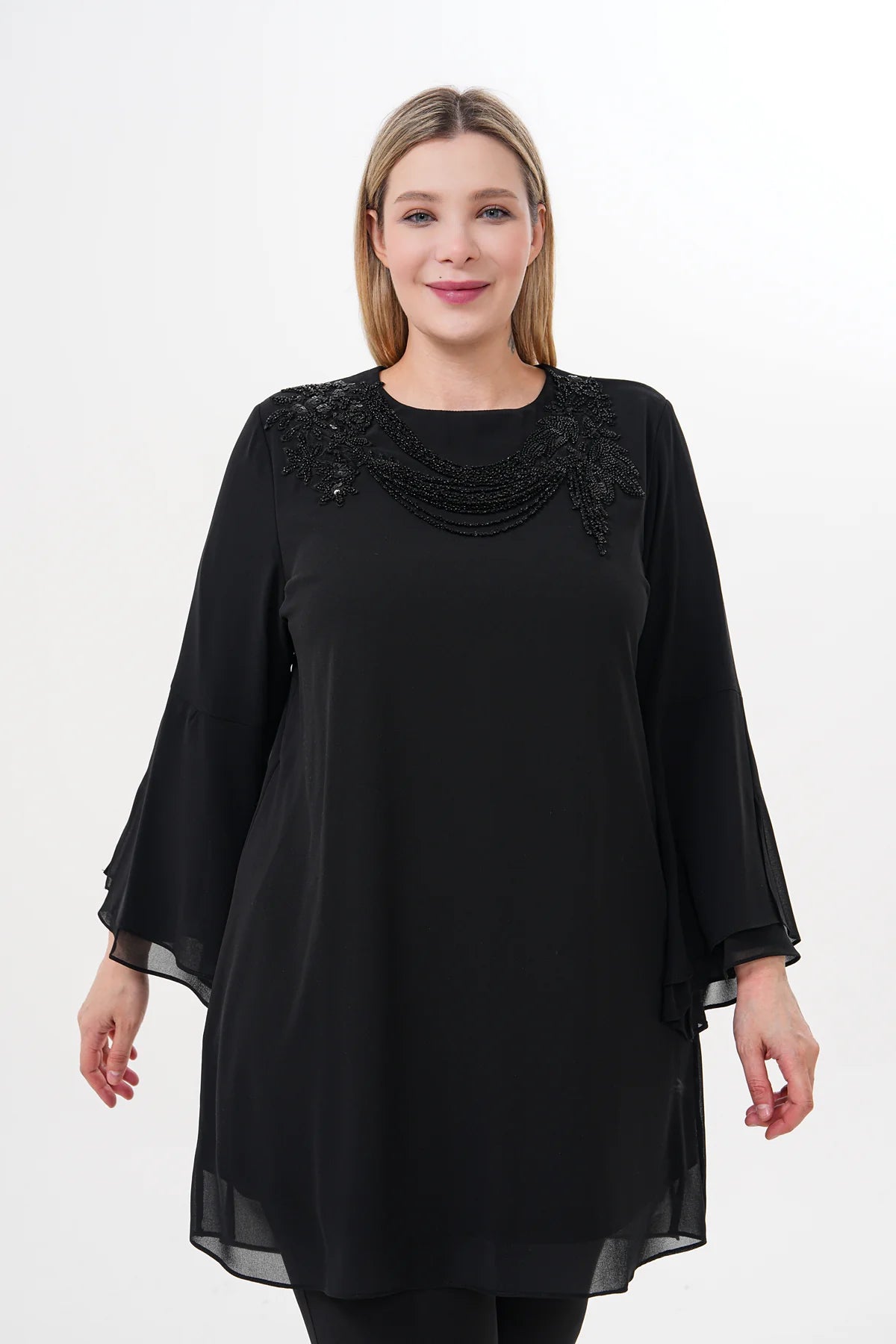 F&G Chiffon Beaded Tunic Black