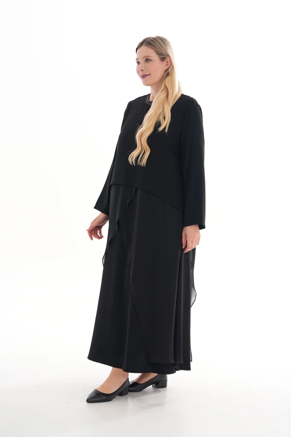 R&Q 2 Pc Chiffon Asymmetrical Dress Black