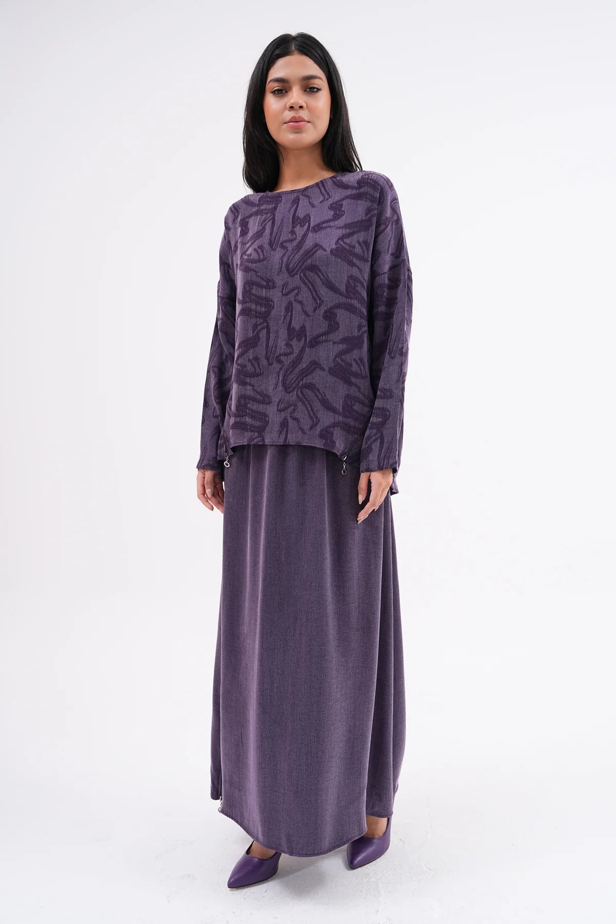 A&W Printed Top Qupra Set Purple