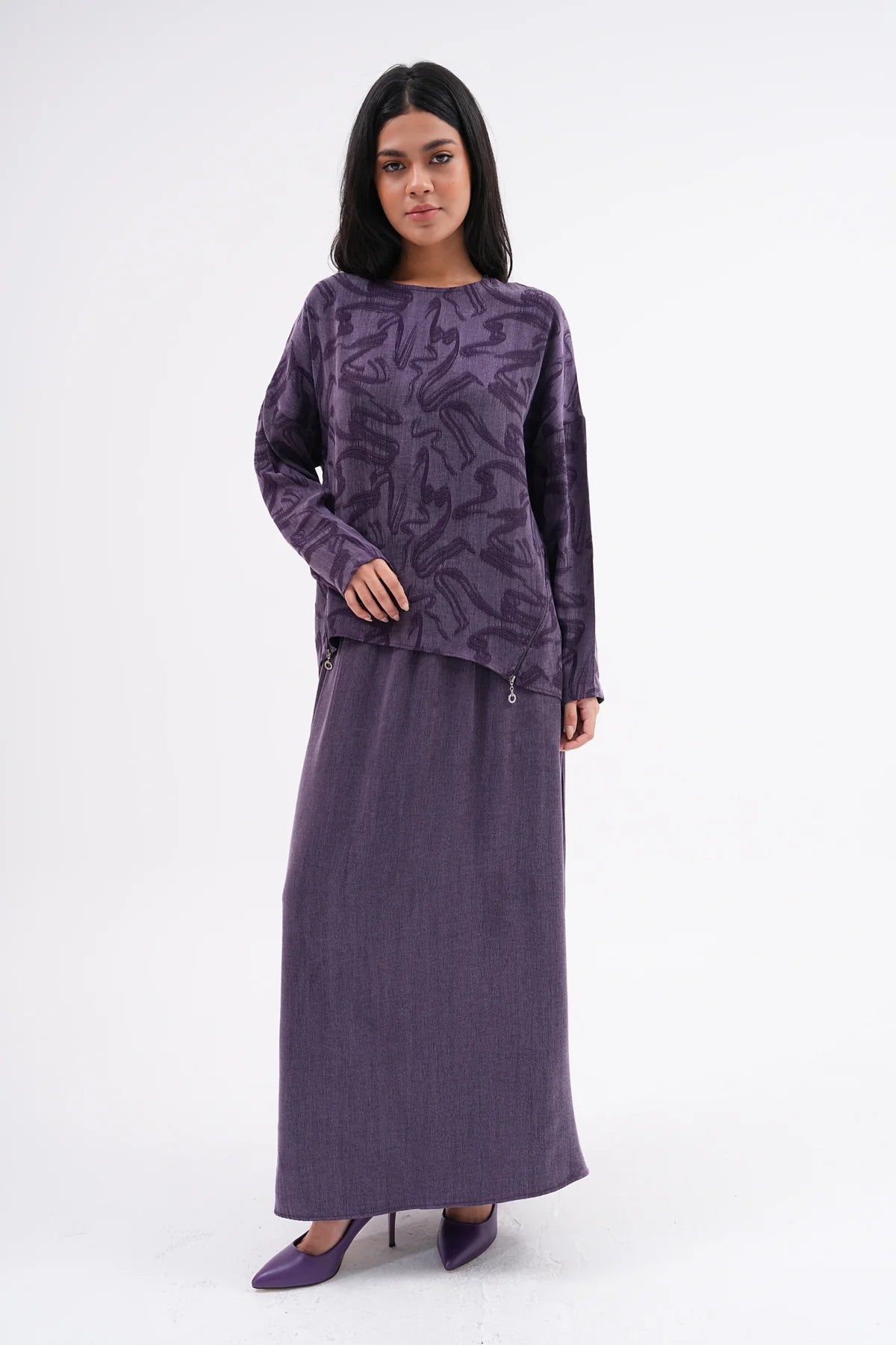 A&W Printed Top Qupra Set Purple