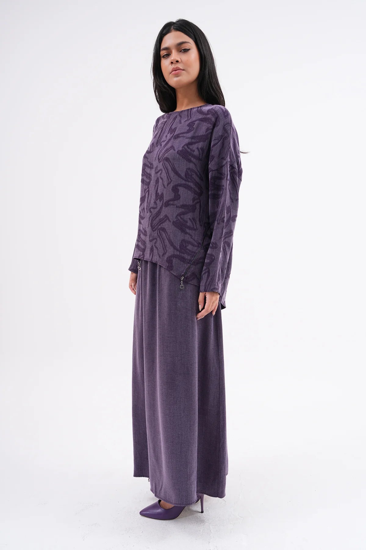 A&W Printed Top Qupra Set Purple