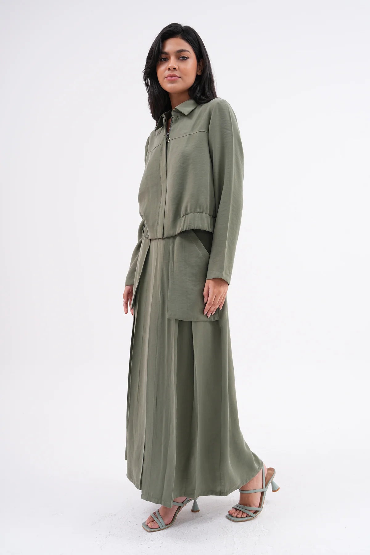 A&W Tencel Skirt Set Green