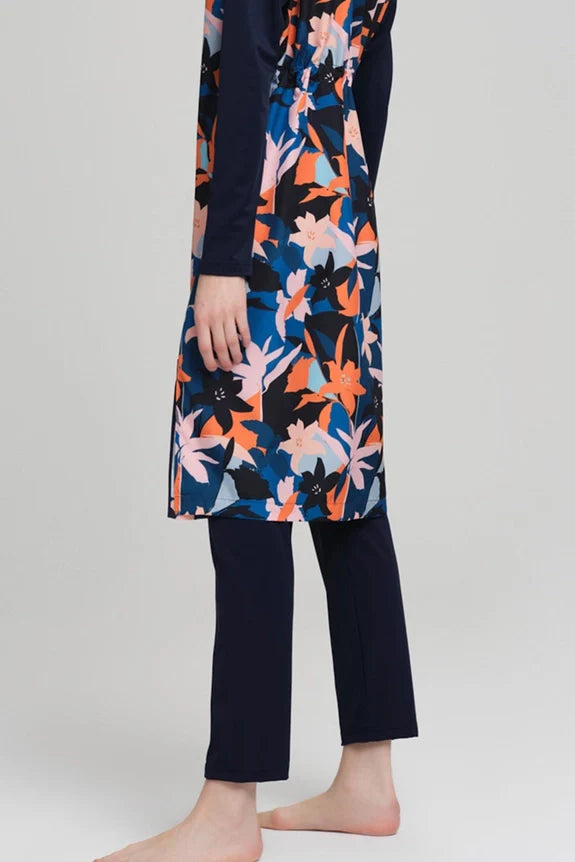 Hasema 2215A Flower Printed Swimwear Set Navy Blue