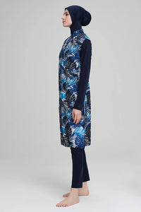 Hasema 2222A Leaves Patterned Swimwear Set Navy Blue