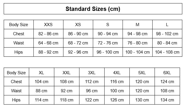 Product size chart
