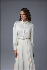 J&S Pearl Button Blouse Ecru