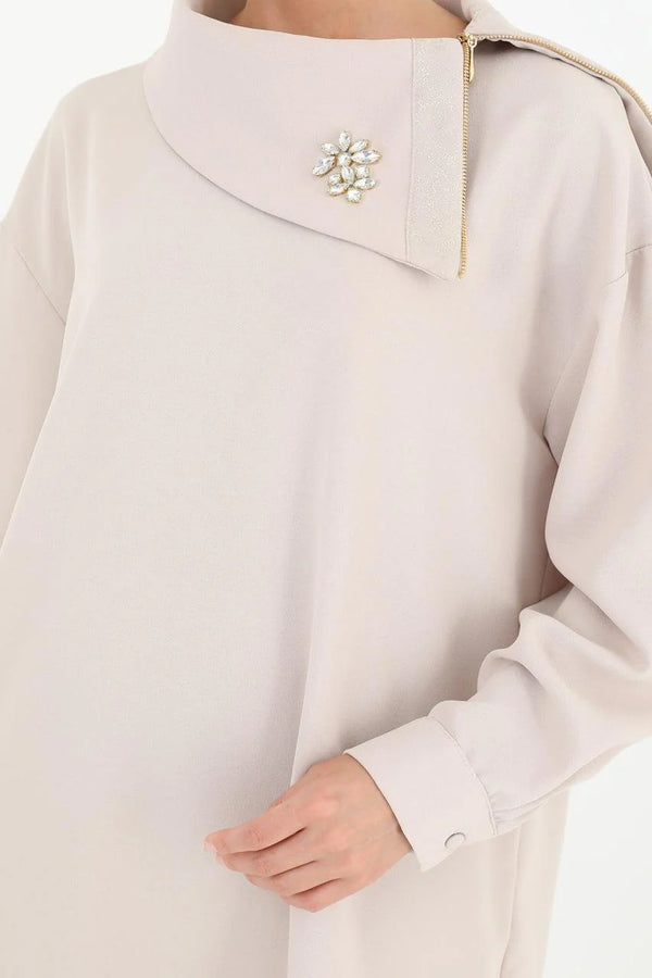 PN Collar Dtld Set Beige