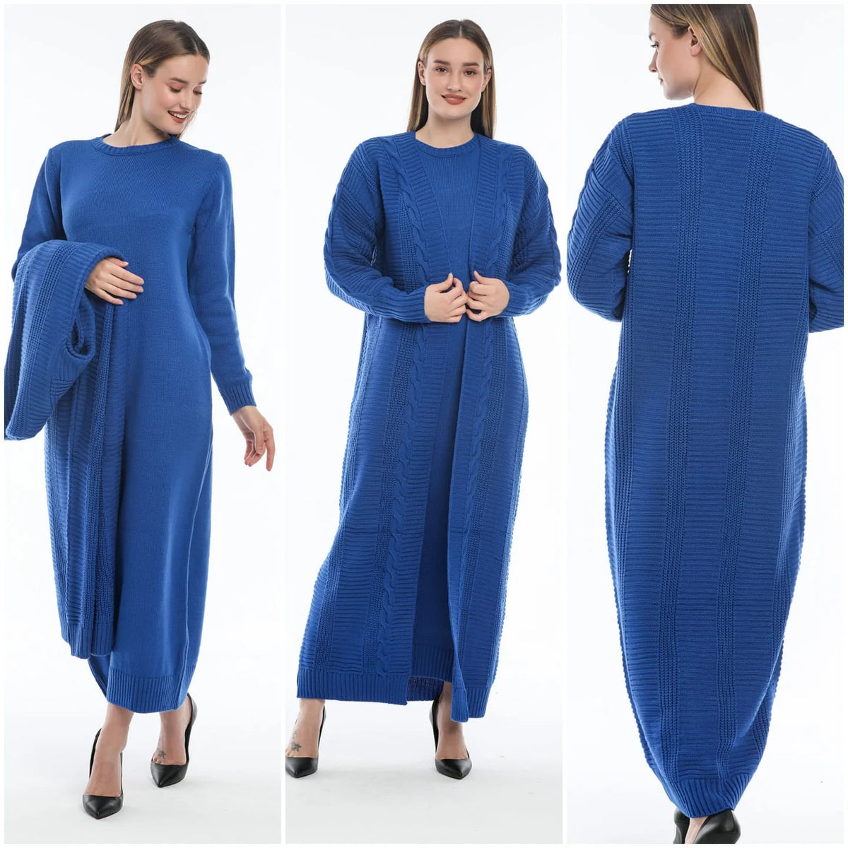 ESR Burgaz Knitted Dress Set Sax Blue
