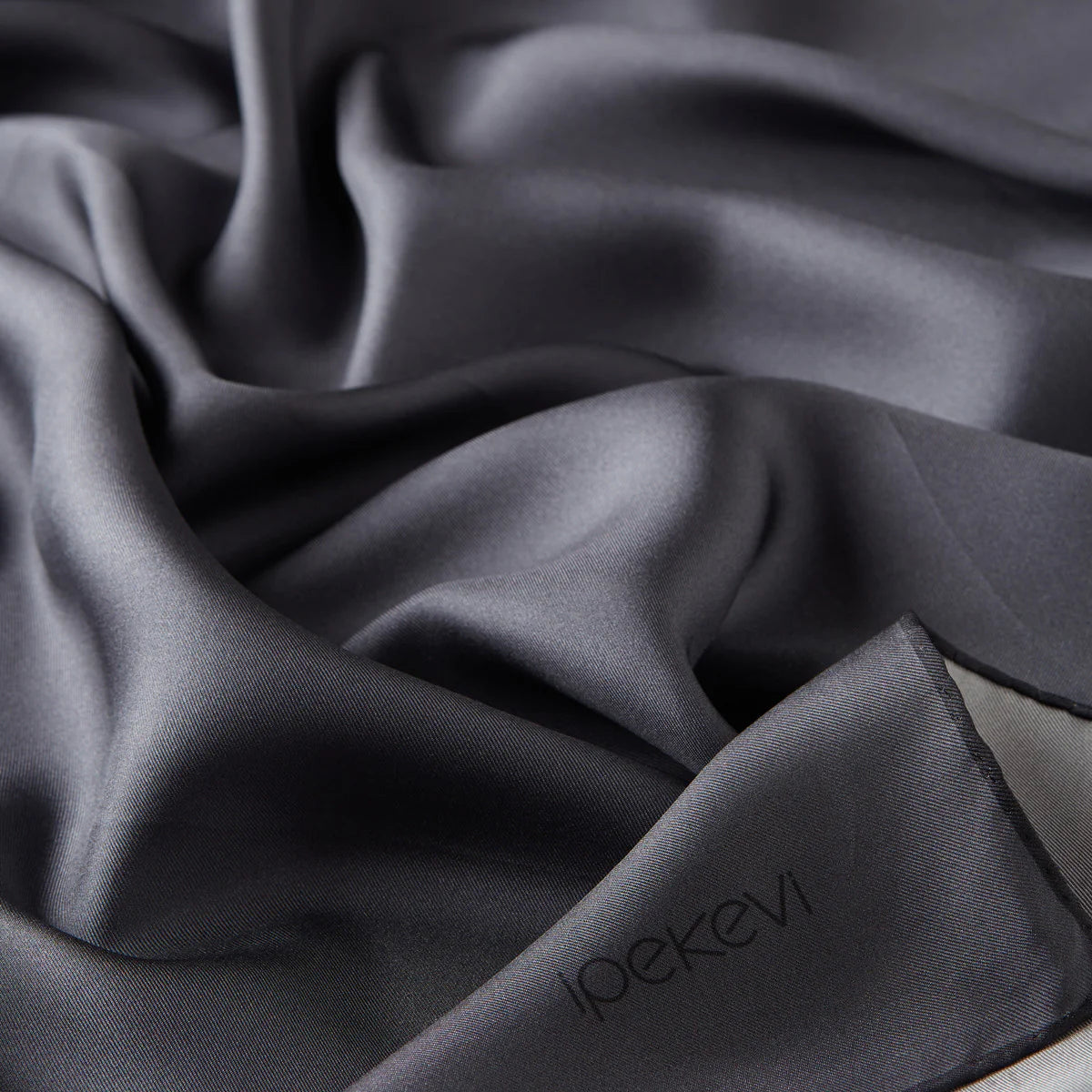Ipekevi 01116 Anthracite Plain Silk Twill Scarf