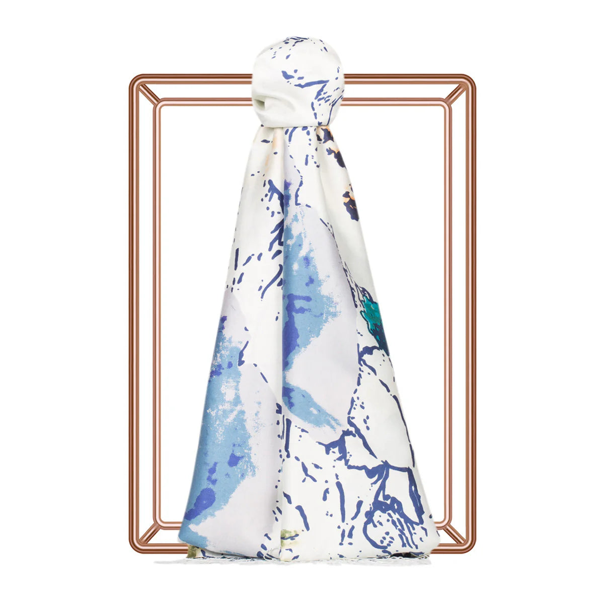 Ipekevi 02607 White Navy Wild Rose Print Silk Shawl