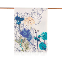 Ipekevi 02607 White Navy Wild Rose Print Silk Shawl
