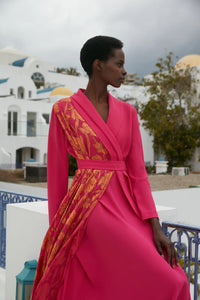 S&D Contoured Flowers Dress Fuchia