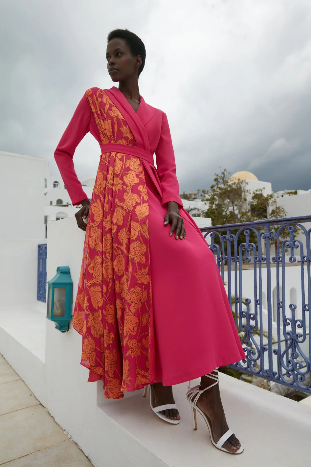 S&D Contoured Flowers Dress Fuchia