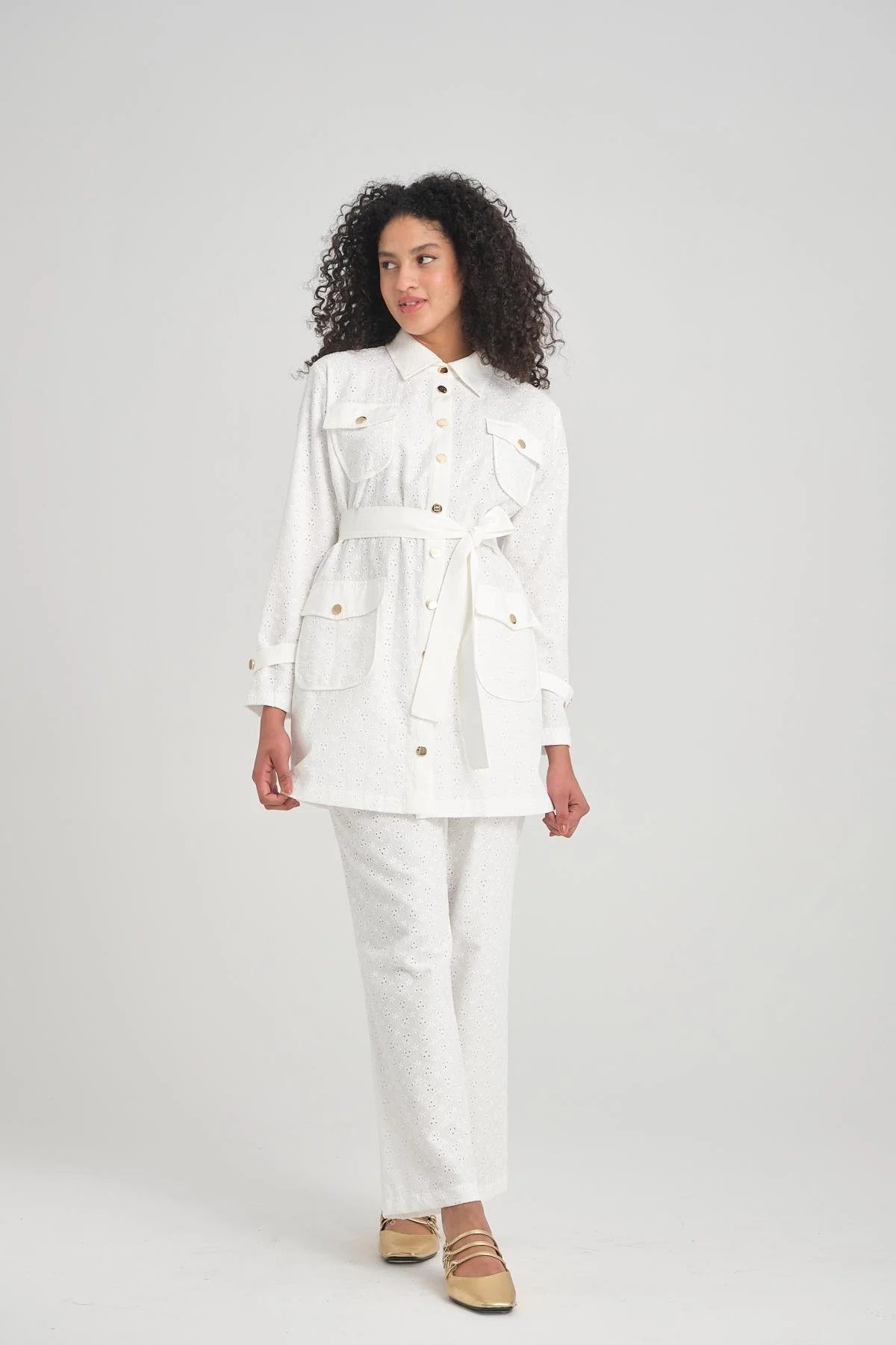 HLY Crystal Pants Set Ecru