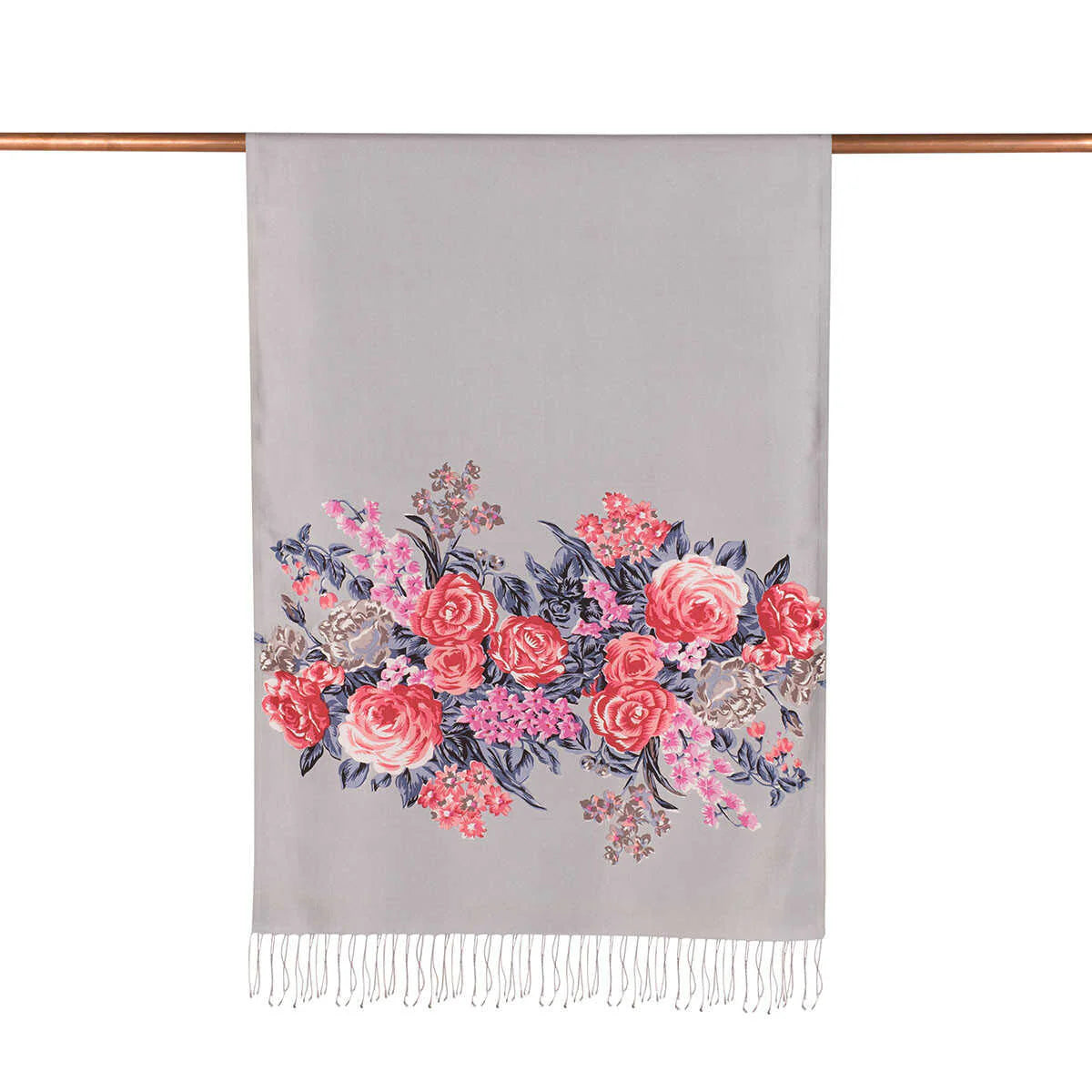 Ipekevi 02677 Gray Palace Garden Print Silk Shawl