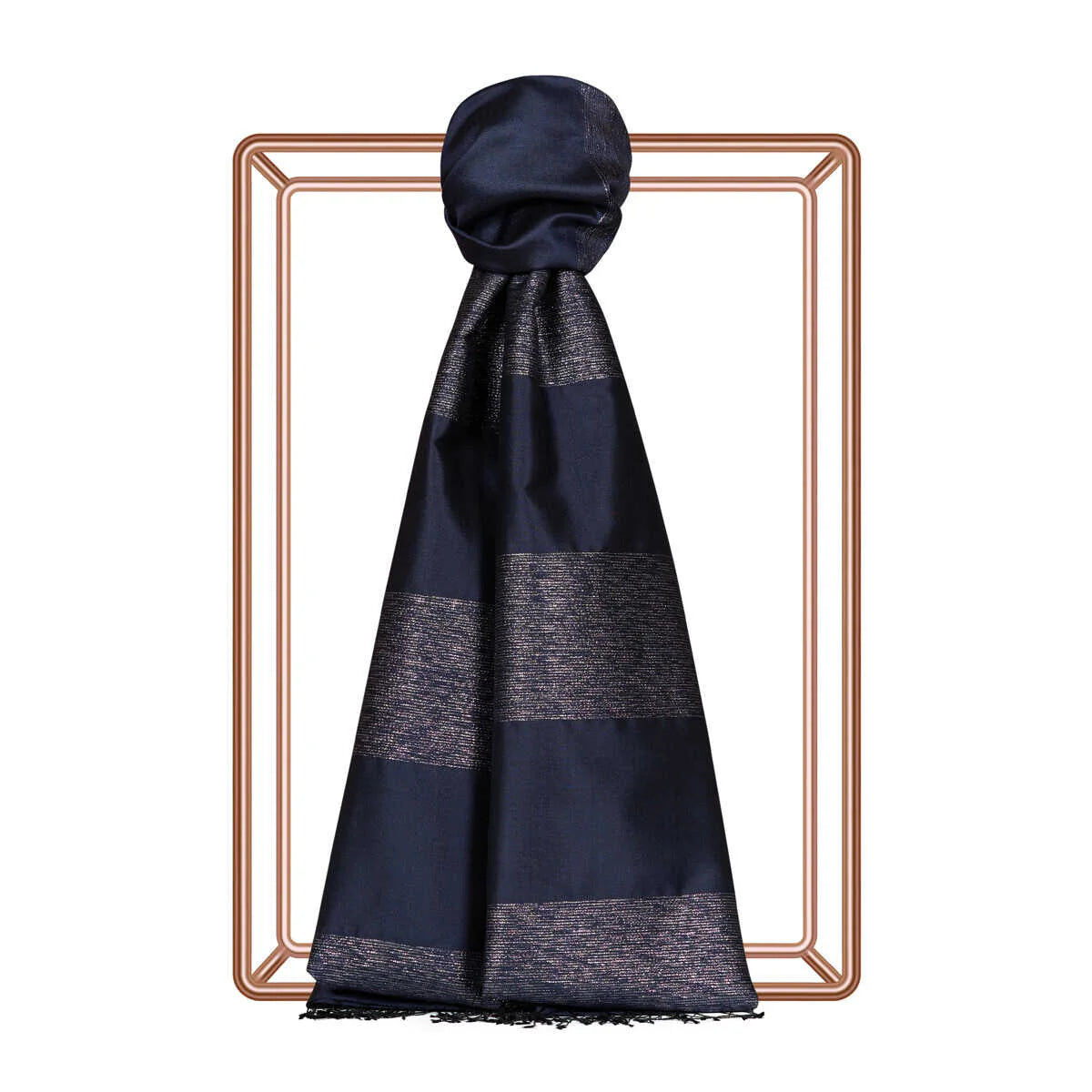 Ipekevi 4088 Navy Block Lurex Striped Silk Shawl