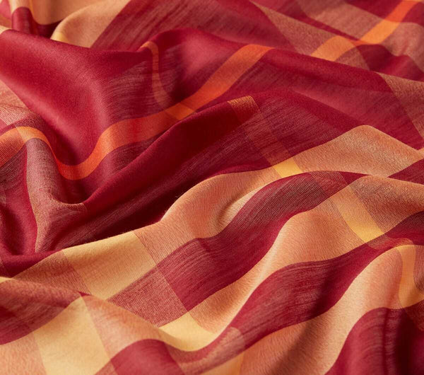 Ipekevi 7025 Burgundy Plaid Wool Silk Shawl