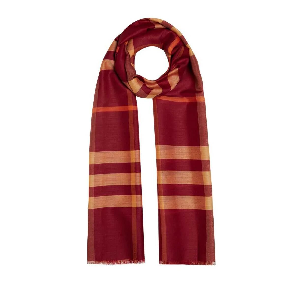 Ipekevi 7025 Burgundy Plaid Wool Silk Shawl