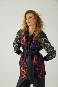 VNV Jacquard Leather Coat Colorfull