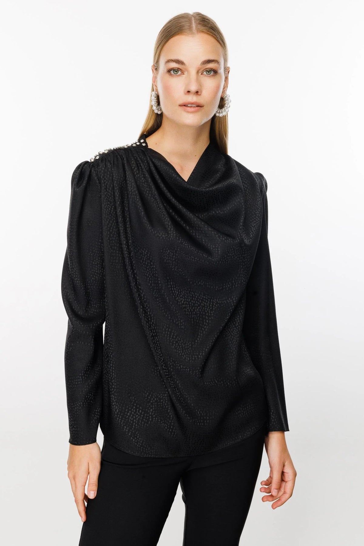 M&I Jacquard Degaje Blouse Black