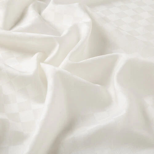 Ipekevi 0668 Pearl White Checkered Cotton Silk Shawl