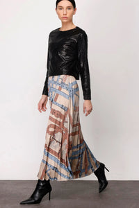 N&T Belt Printed Pleated Skirt Beige