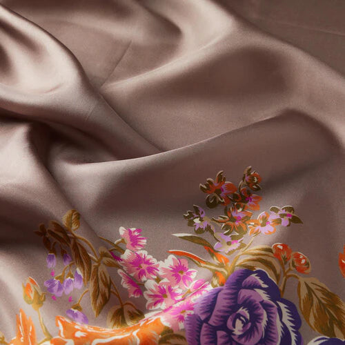 Ipekevi 01184 Silver Mink Palace Garden Print Silk Twill Scarf