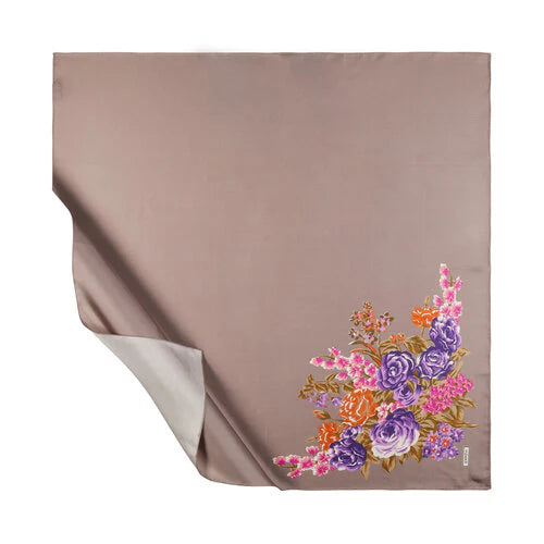 Ipekevi 01184 Silver Mink Palace Garden Print Silk Twill Scarf