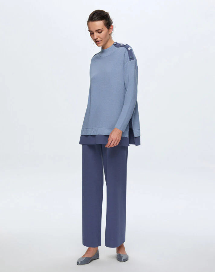 M&D Shoulder Detalied Wool Set Blue
