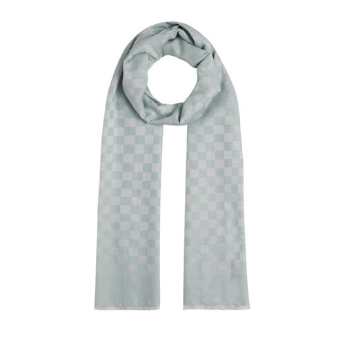Ipekevi 0668 Water Green Checkered Cotton Silk Shawl