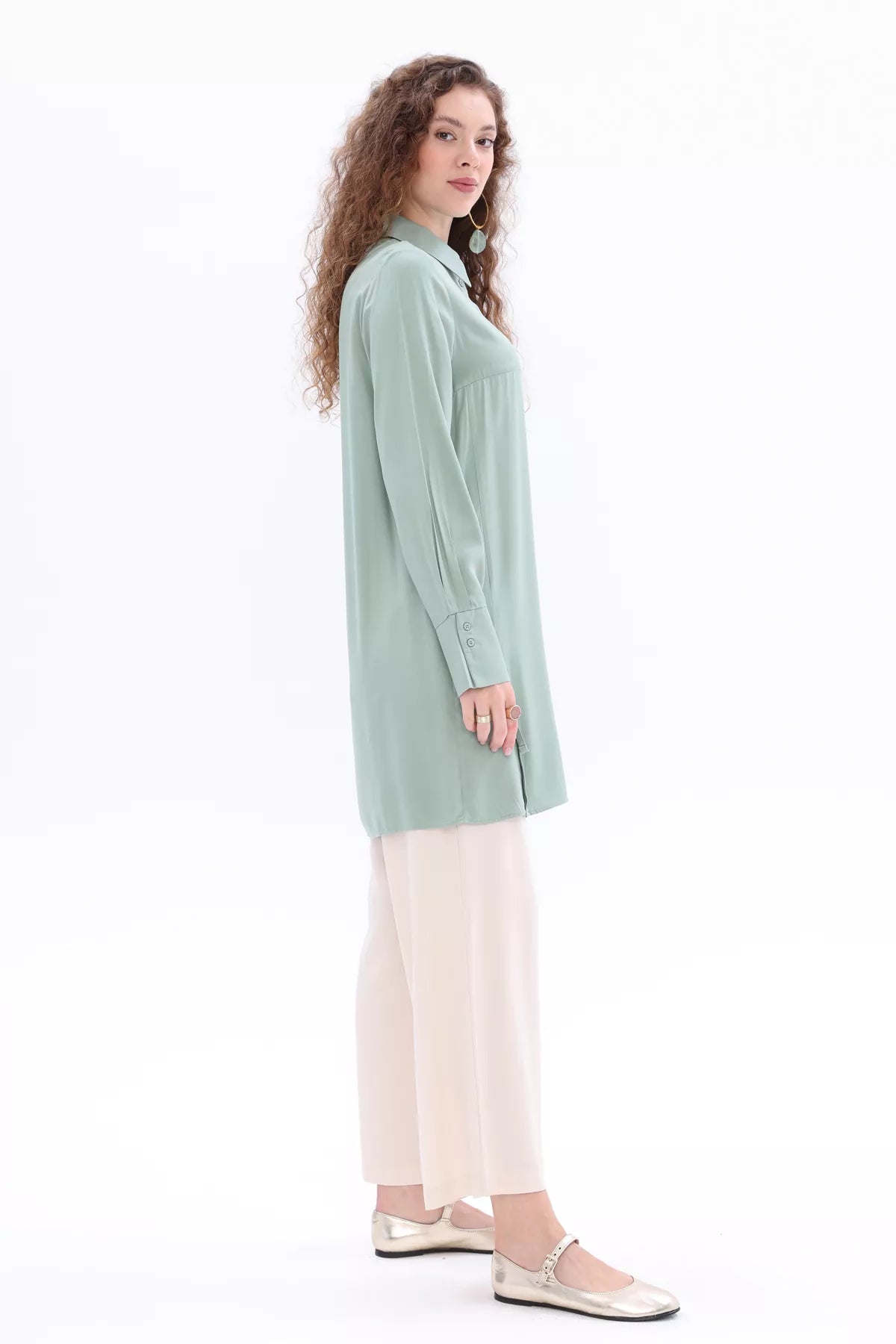 All Slit Shirt Collar Tunic Dark Laurel