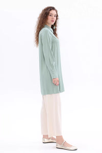 All Slit Shirt Collar Tunic Dark Laurel