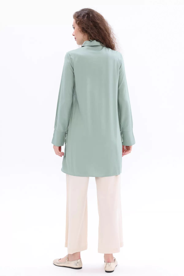 All Slit Shirt Collar Tunic Dark Laurel